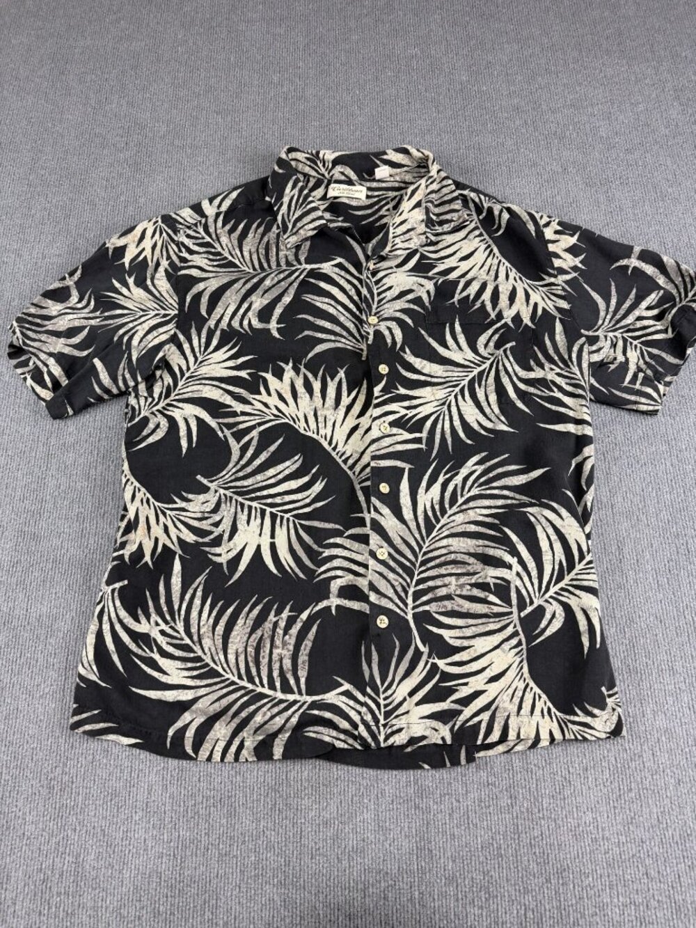Caribbean Mens Black Tropical Leaf Short Sleeve Button-Up Shirt 2X